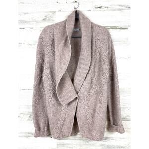 One Gray Day Womens M Tan Open-Front Wool Boho Long-Sleeve Knit Cardigan